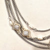 Rhodium Plated Pave Clover And Pearl Multi-Row Necklace