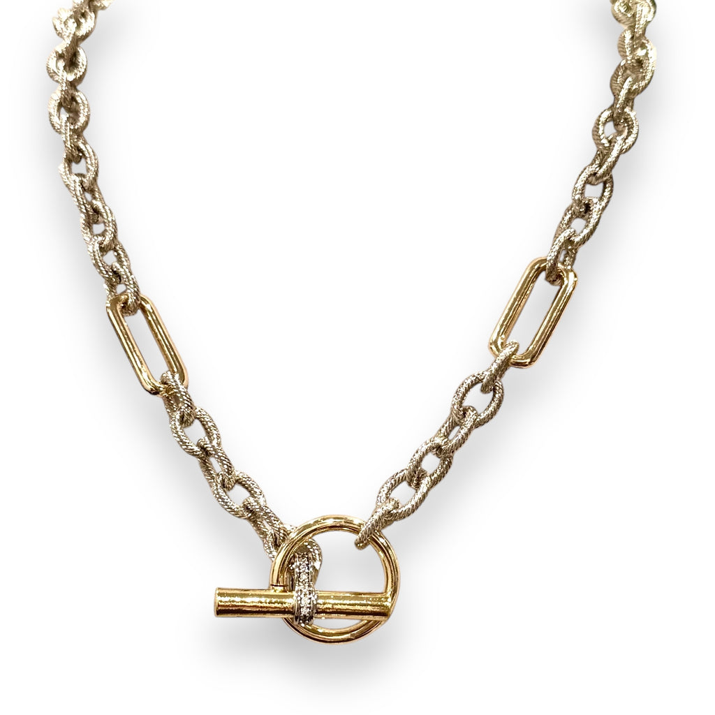 Large Toggle Two-Tone Paperclip And Chain Necklace