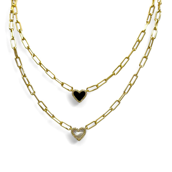 Pave Heart Paperclip Necklace