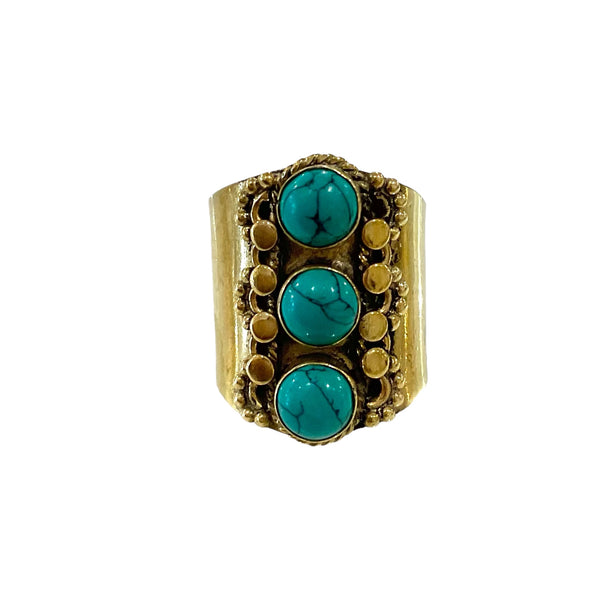 Brass and Turquoise Adjustable Ring