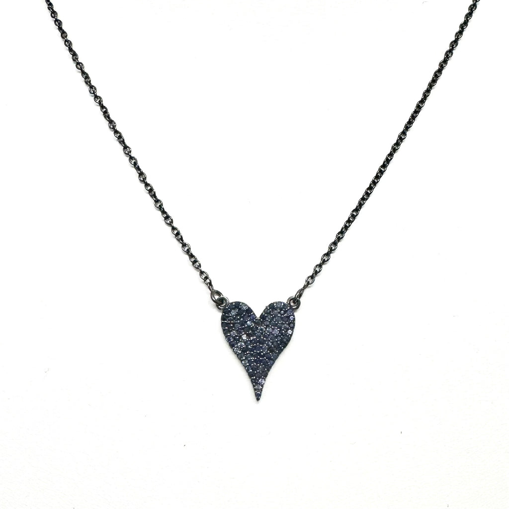 Hematite and Sapphire Pave Heart Necklace