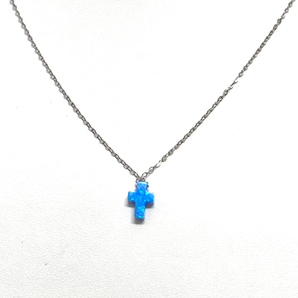 Sterling Silver Opal Cross Necklace