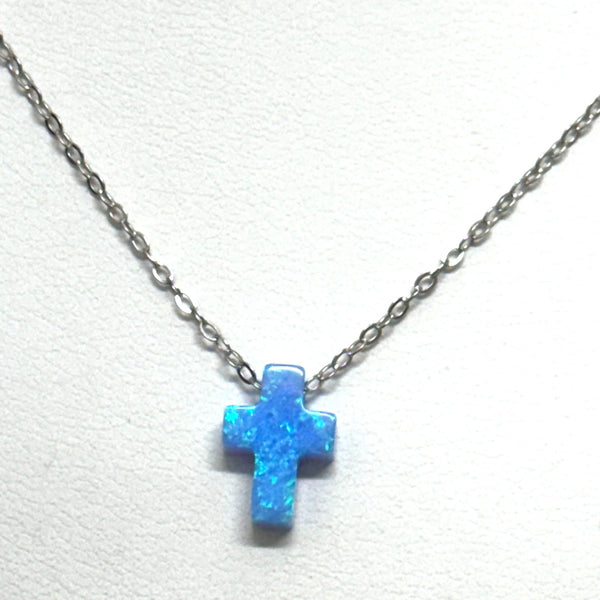 Sterling Silver Opal Cross Necklace