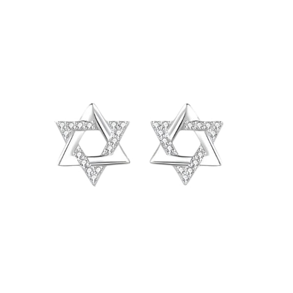 Sterling Silver And Pave Star of David Earrings