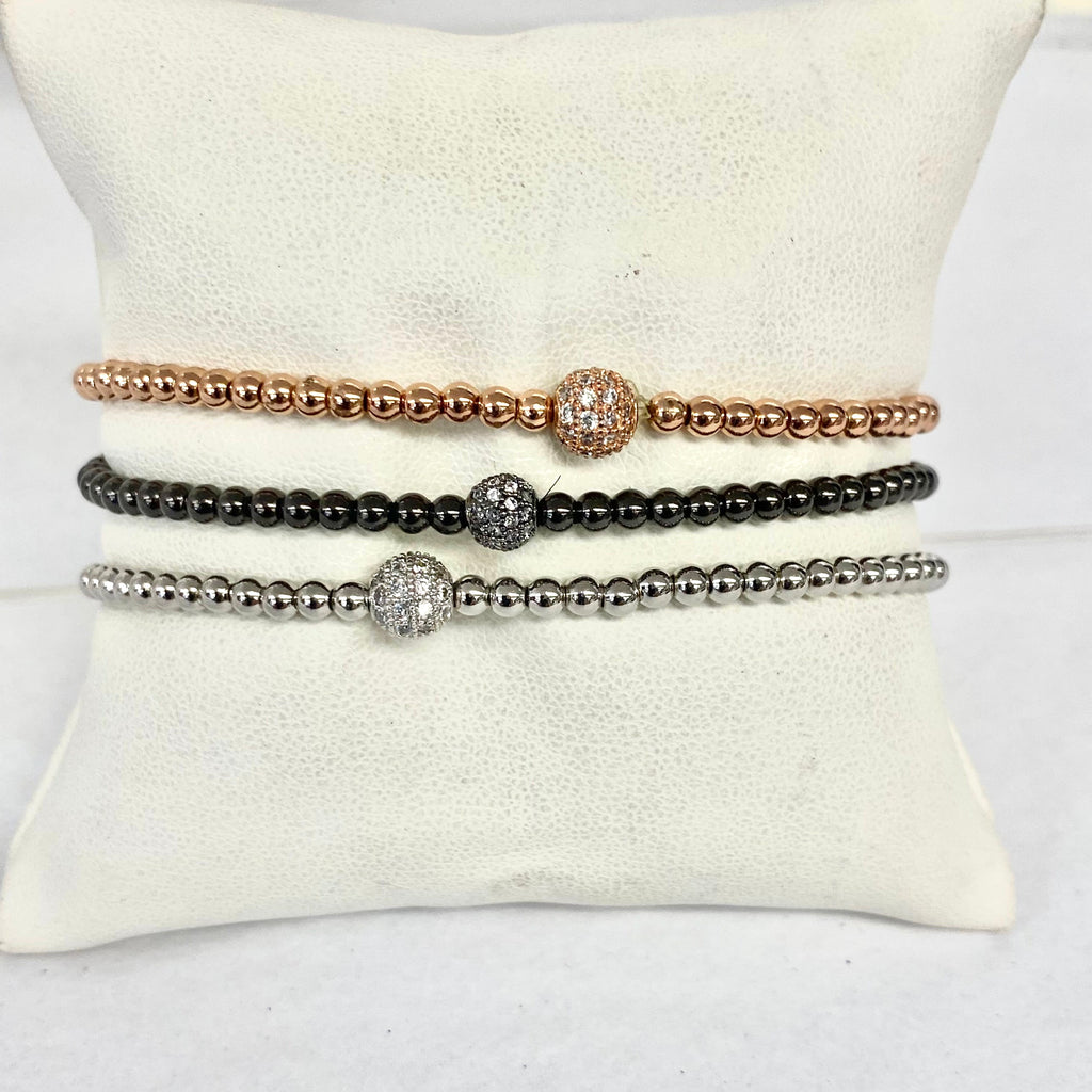 2mm Round Beaded Bracelet With CZ Ball