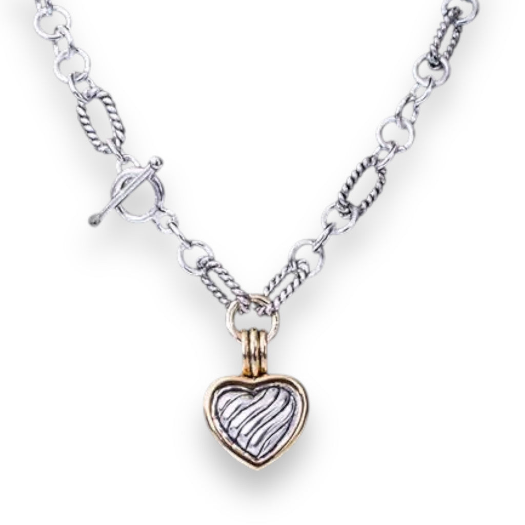 Two-Tone Heart Charm Toggle Necklace