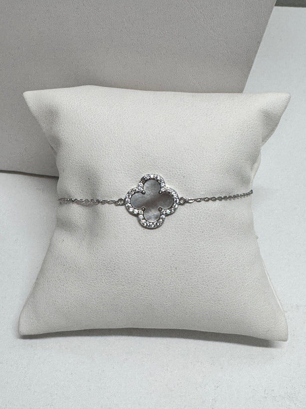 Single Mother of Pearl and CZ Clover Bracelet