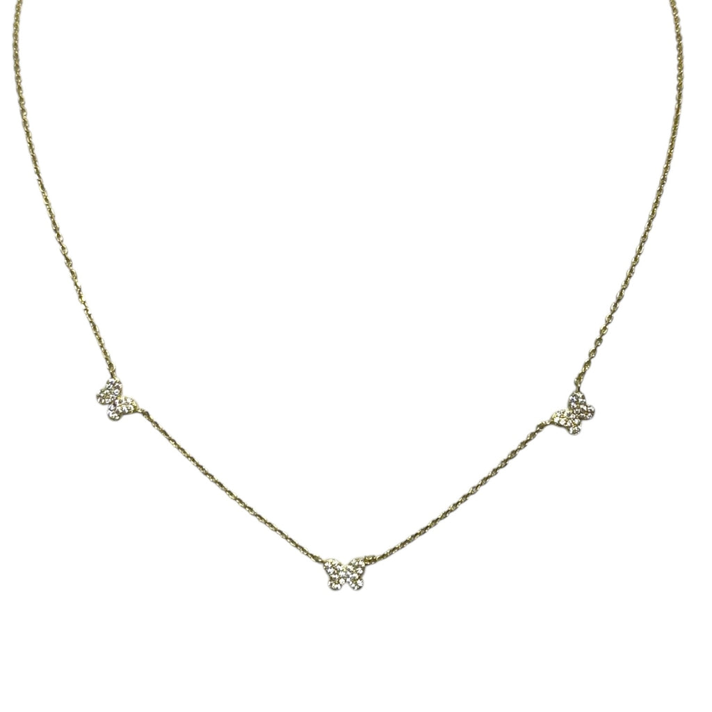 Gold Necklace With Tiny Pave Butterflies