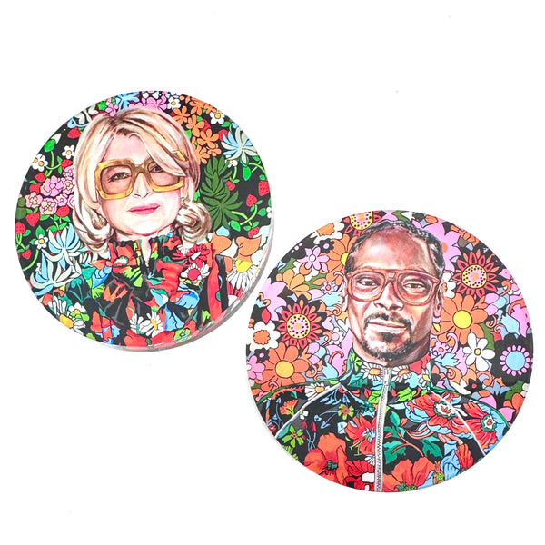 Set of 2 Best Buds Snoop/Martha Double Sided Coasters