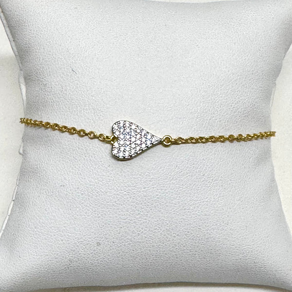 Gold Chain Bracelet with Pave Heart