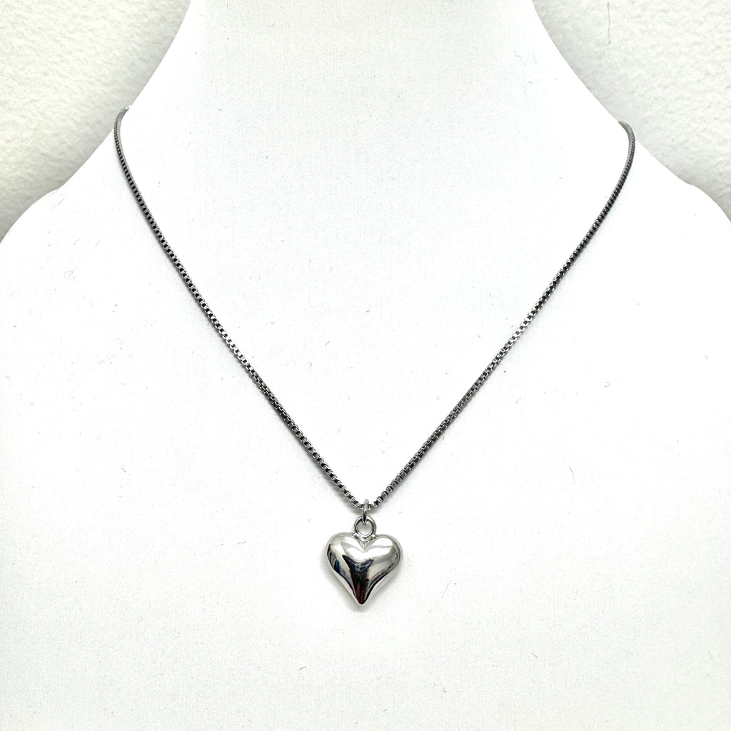 Sterling Silver Puffy Heart Necklace