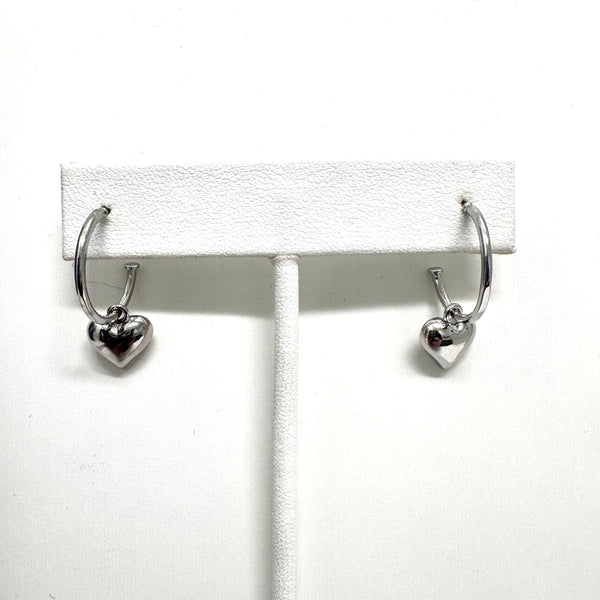 Sterling Silver Puffy Heart Hoop Earrings