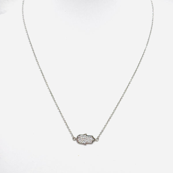 Pave Silver Hamsa Charm Necklace