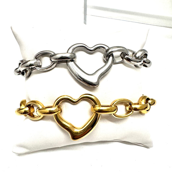 Open Heart and Oval Chain Bracelet