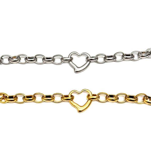 Open Heart and Oval Chain Bracelet