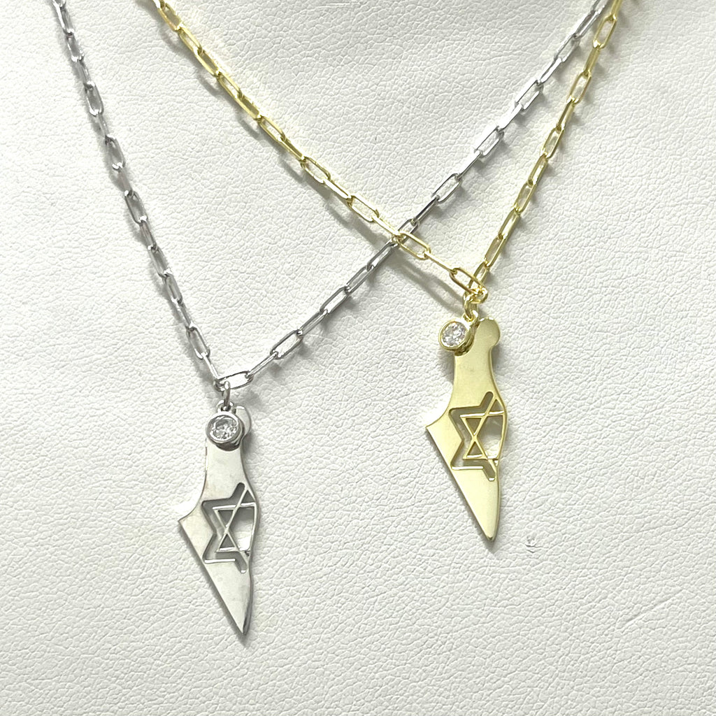 Israel Map With Star of David Necklace