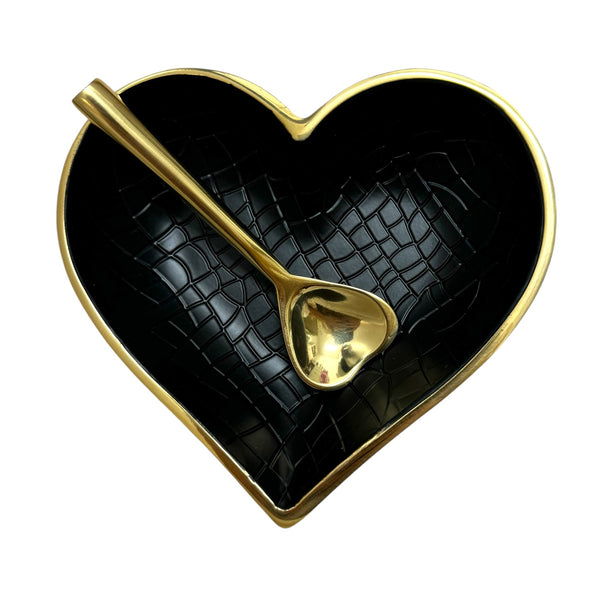 Gold Trim Heart Dishes With Gold Heart Spoon