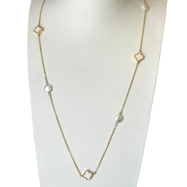 Clover and Pearl Long Necklace