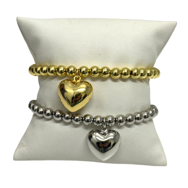 Beaded Stretch Bracelet with Large Heart Charm