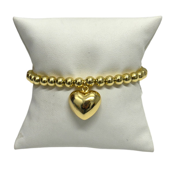 Beaded Stretch Bracelet with Large Heart Charm