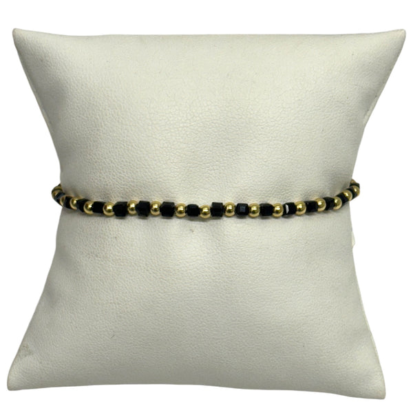 Gold and Onyx Mixed Bead Stretch Bracelet