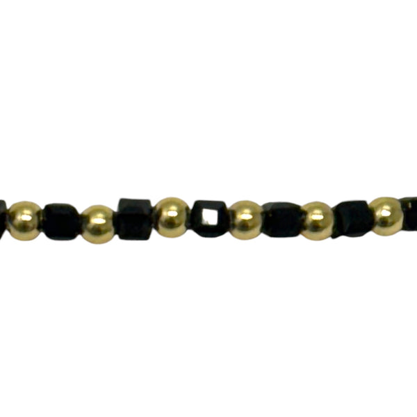 Gold and Onyx Mixed Bead Stretch Bracelet