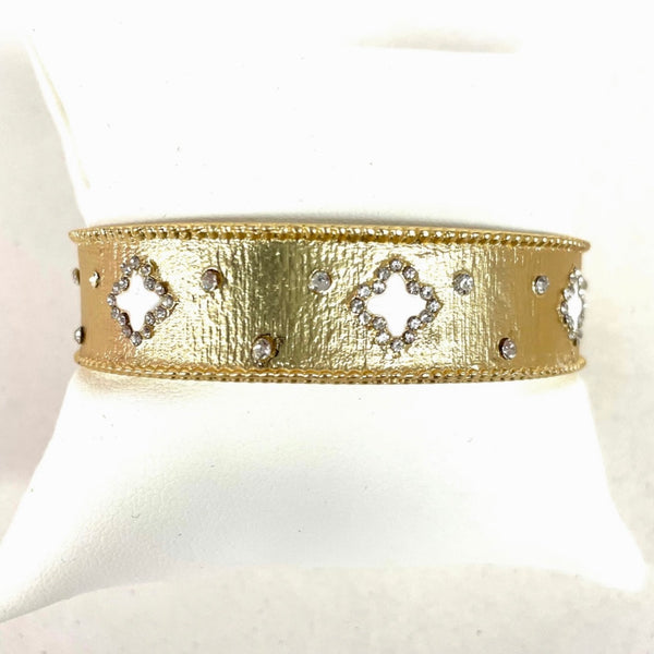 Enamel Clover With CZ Gold Cuff