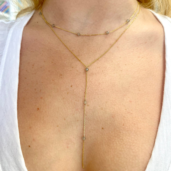 Double Layer Labradorite Y Drop Necklace