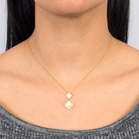 Double Clover Mother of Pearl & CZ Necklace