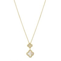 Double Clover Mother of Pearl & CZ Necklace