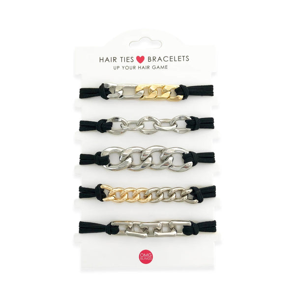 Set of 5 Two-Tone Hair Tie Bracelet Set