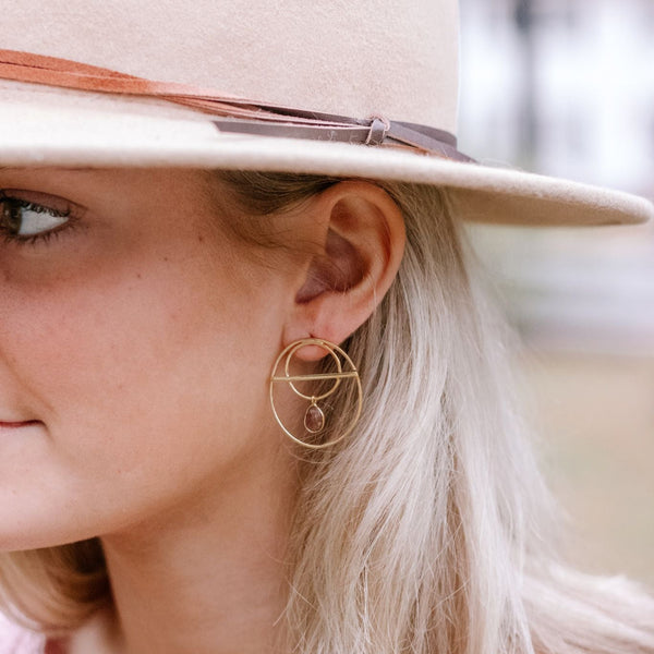 Tourmaline Drop Hoop Stud Earrings