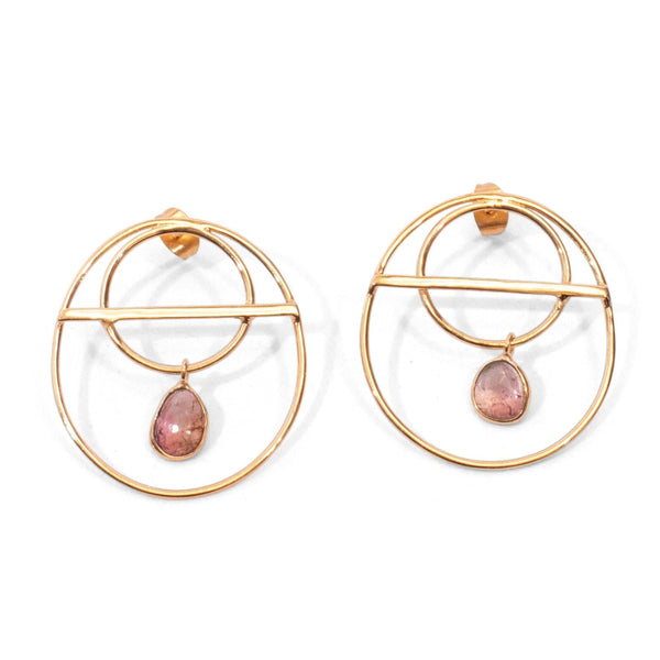 Tourmaline Drop Hoop Stud Earrings