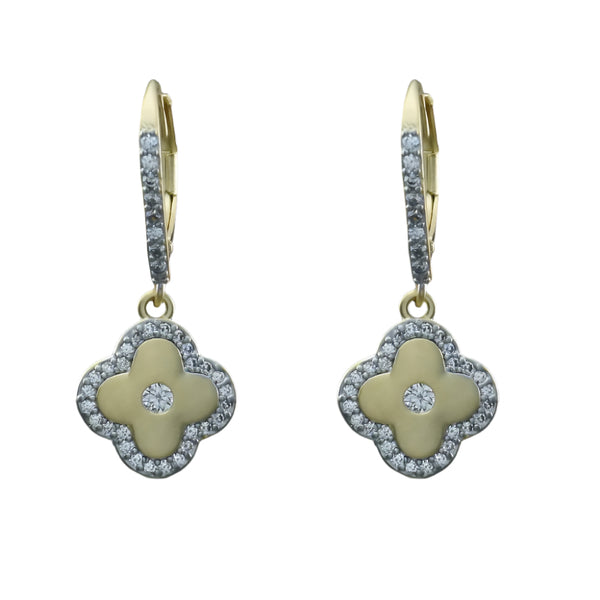 Gold and CZ Flower Earrings