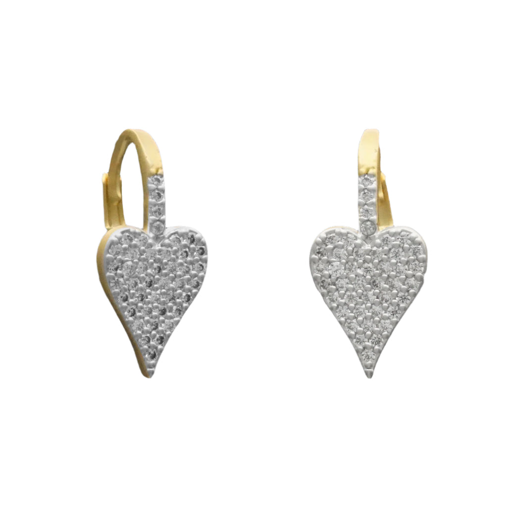 Gold and Clear Pave Heart Earrings