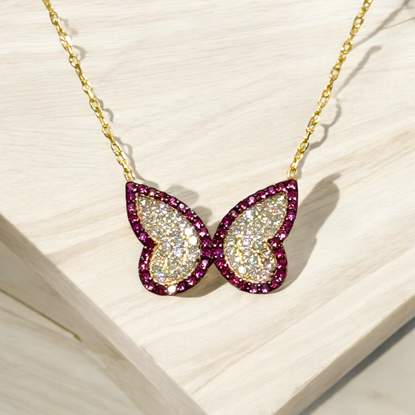 Clear And Pink CZ Butterfly Necklace