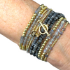 Triple Square Labradorite And Gold Bead Stretch Bracelet