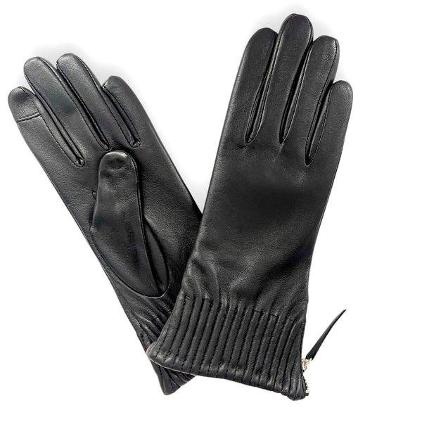 Side Zip Ruched Tech Leather Gloves