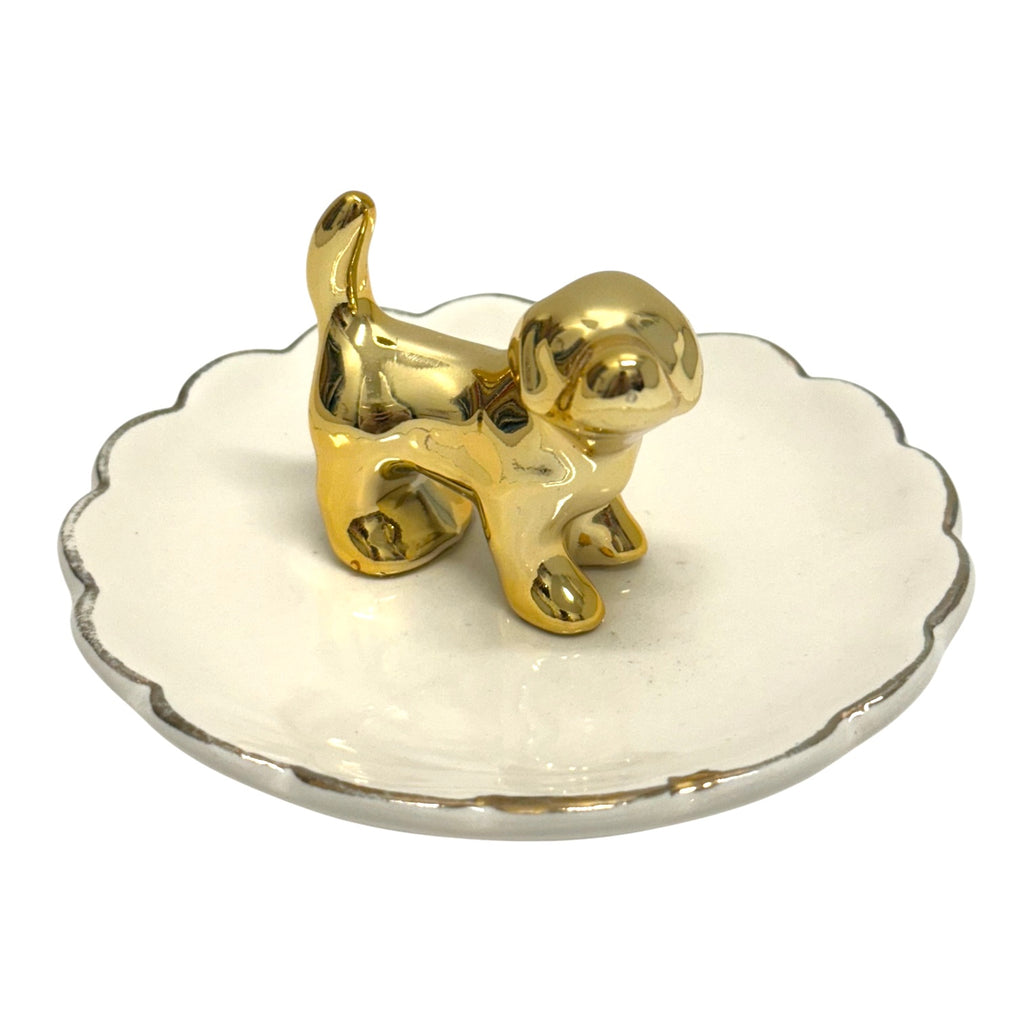 Gold Dog Ceramic Ring Dish