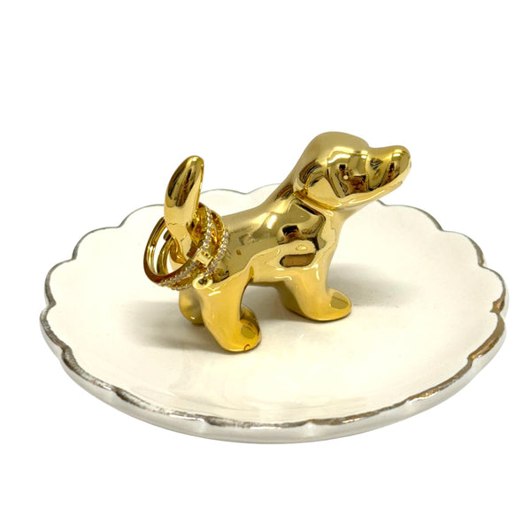 Gold Dog Ceramic Ring Dish