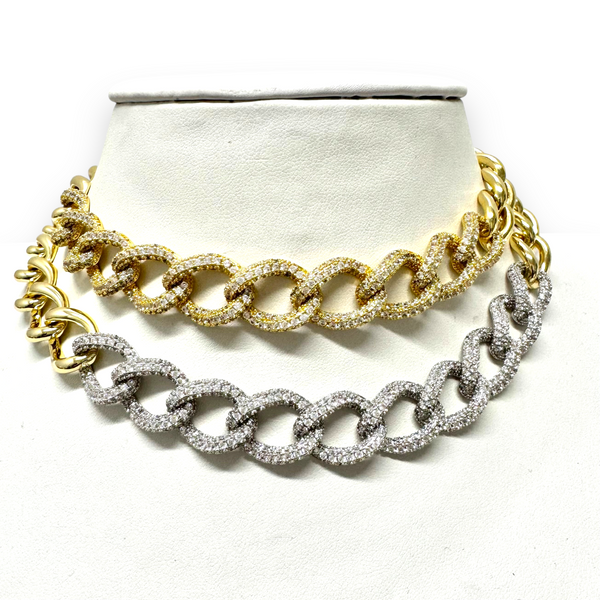 Elegant Pave Curb Chain Thick Necklace