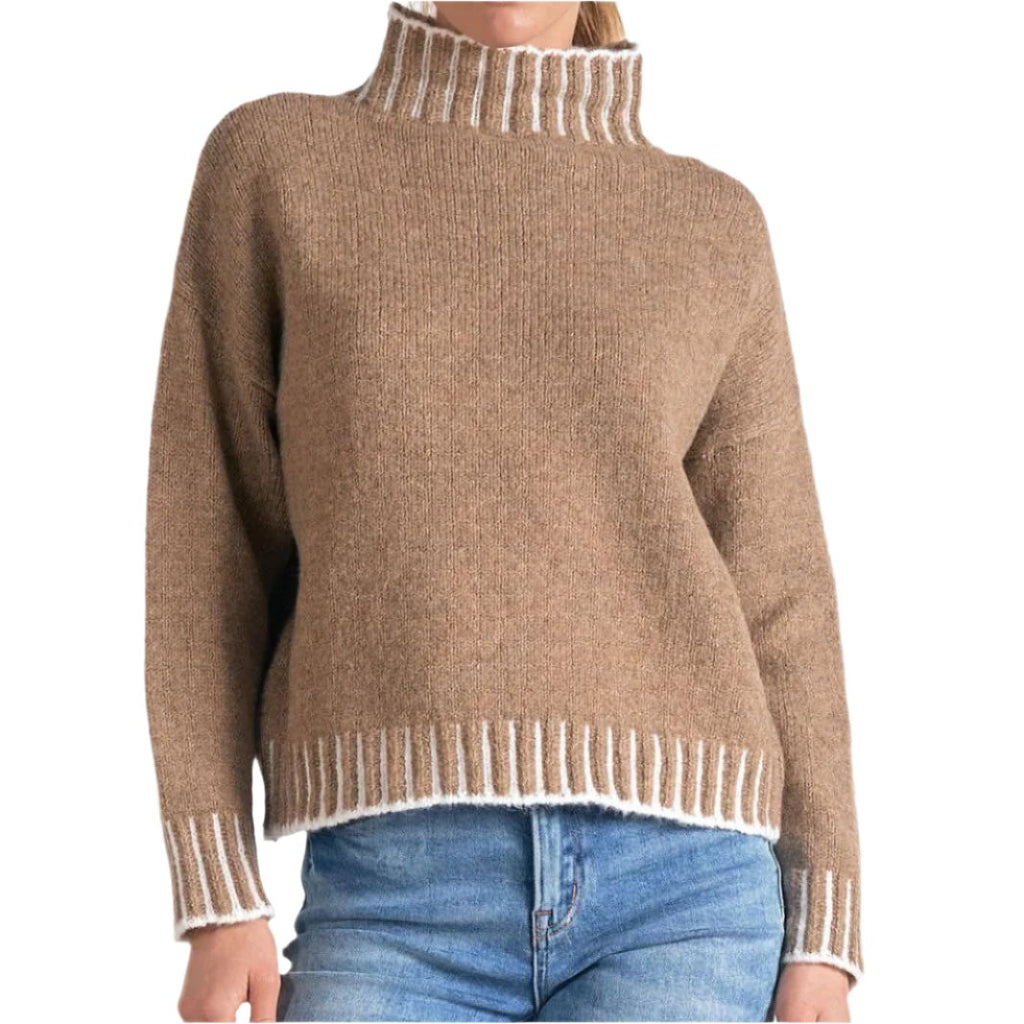 Mock Neck Whip Stitch Sweater