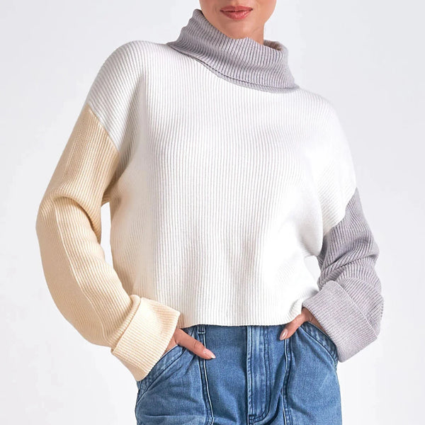 Colorblock Turtleneck Cropped Sweater