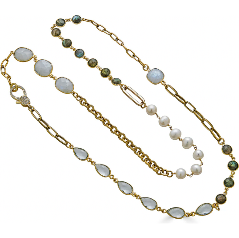 36" Loni Paul Moonstone, Labradorite, Crystal And Pearl Necklace