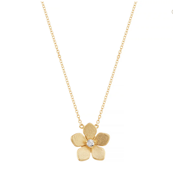 Matte Flower With CZ Center Necklace