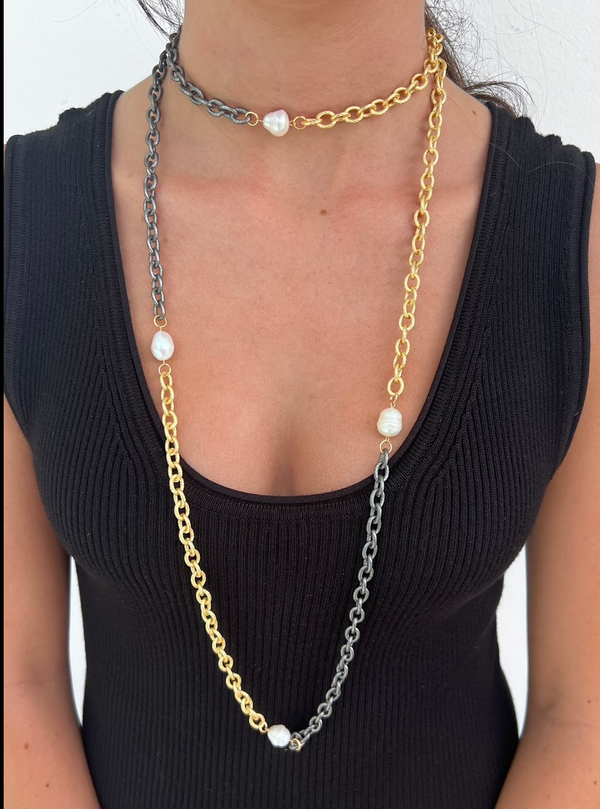 Two Tone Pearl Infinity Necklace