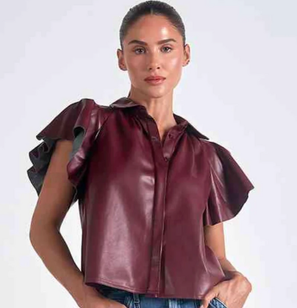 Flutter Sleeve Vegan Leather Top