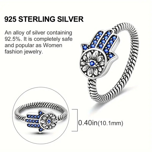 Sterling Silver Braided Twist Hamsa Ring