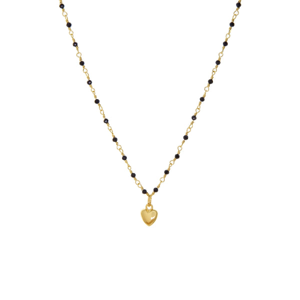 Onyx Bead Chain Necklace With Puffy Heart Charm