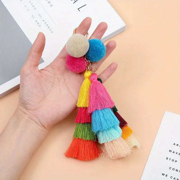 Colorful Pompom & Tassel Keychain